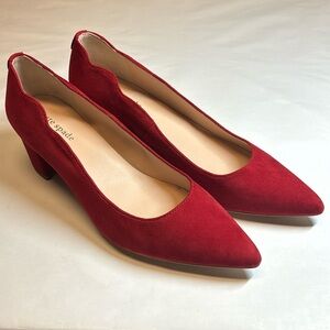 Kate Spade Red Suede Pointed Toe Block Heels Scalloped Back in Size 6